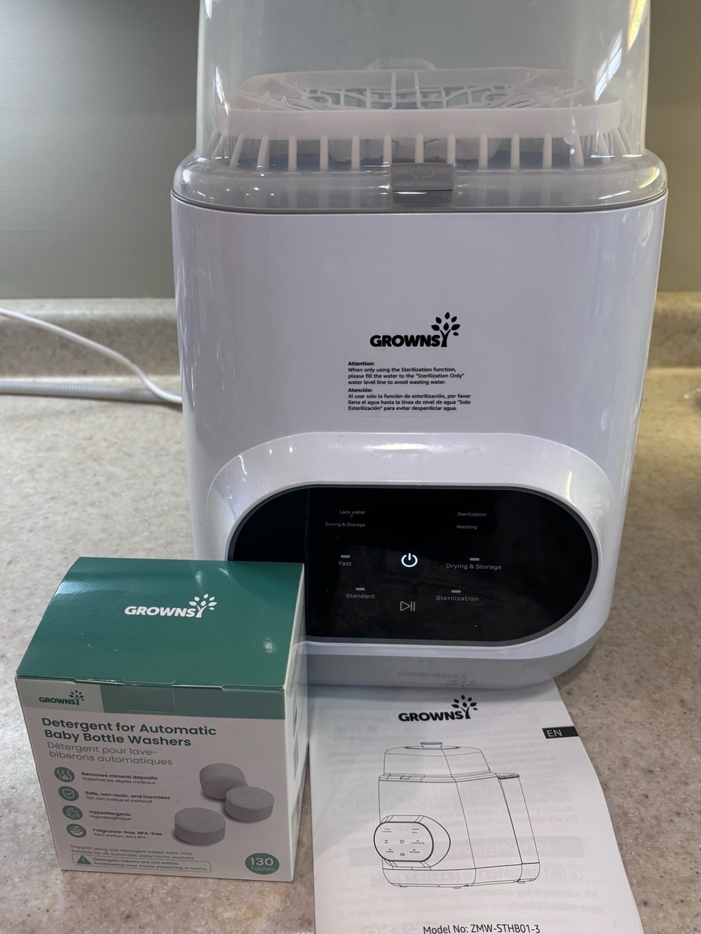 Grownsy White Baby Bottle Washer, Sterilizer, Dryer + Detergent